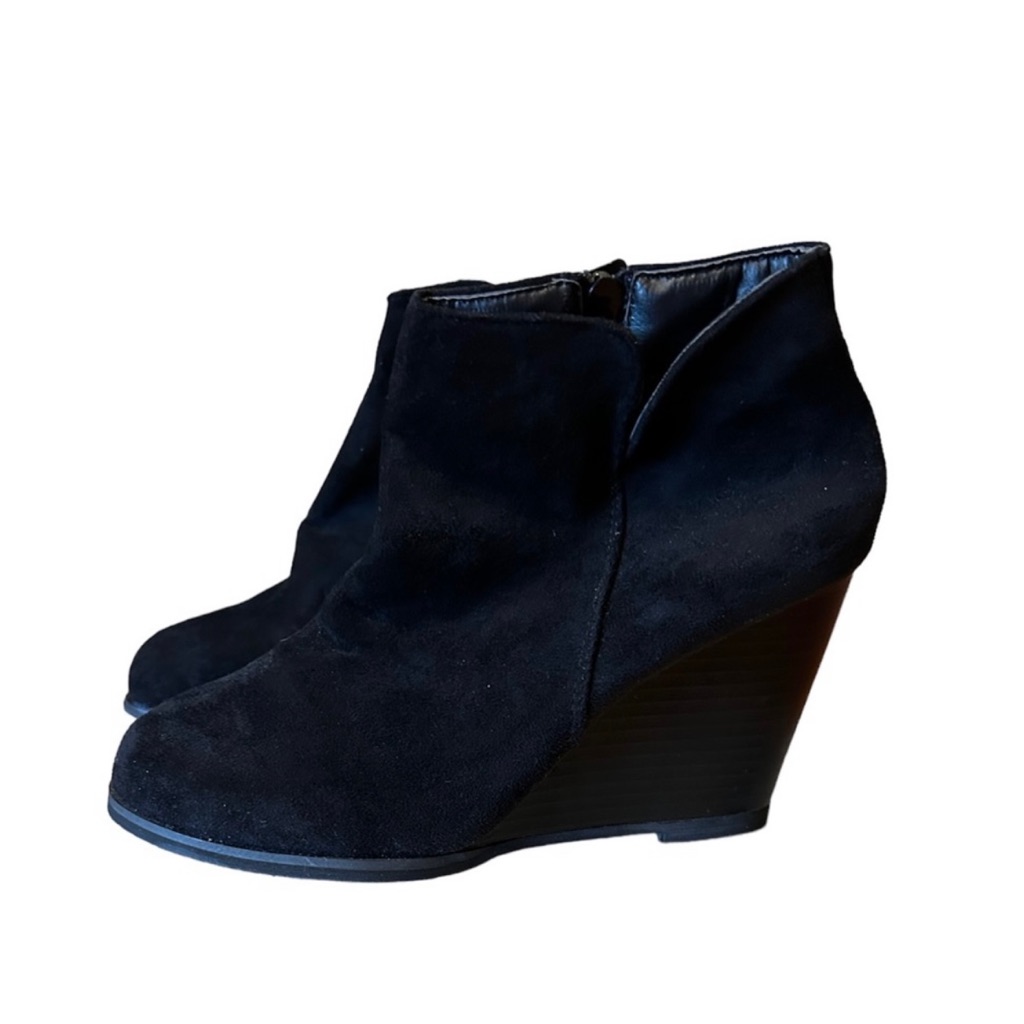 Black Suede Wedge Ankle Boots
